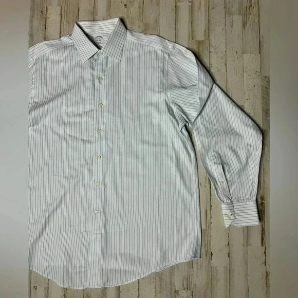 Brooks Brothers White/ Blue Striped Shirt Mens 17-36 Button Up Long Sleeve - Picture 2 of 13